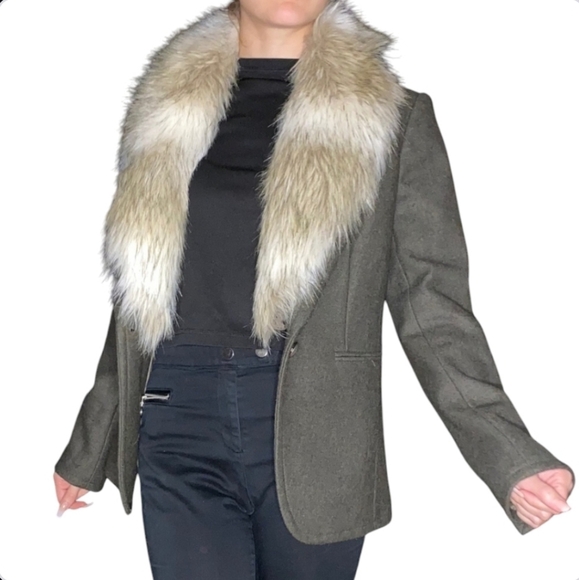 Loft Ann Taylor Blazer with faux fur removable collar wool blend jacket size 10p - Picture 1 of 16